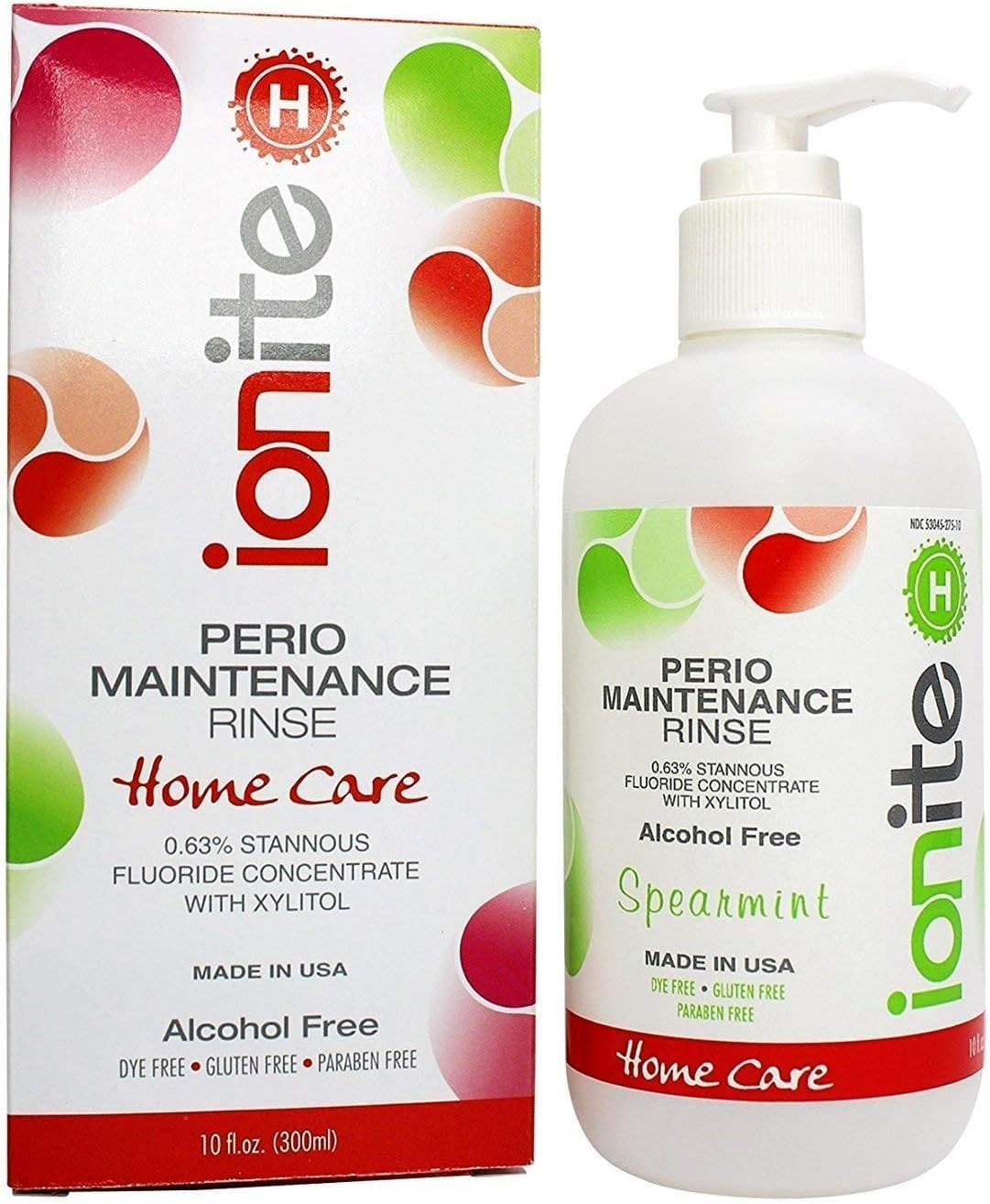 Ionite-H Home Care - Periodontal 0.63% Stannous Fluoride Mouthwash for Oral Treatment - Perio Maintenance Flouride Rinse Mouthwash - with Mixing Cup/Shaker and Dispensing Pump (10 Fl oz, Spearmint)