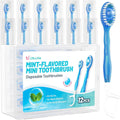 12 Pack 5-in-1 Disposable Mini Toothbrush with Toothpaste + Floss + Pick + Tongue Scraper for Work/Camping/Travel, Travel Toothbrush Set for Kids Adults, Individually Wrapped, Mint Flavor