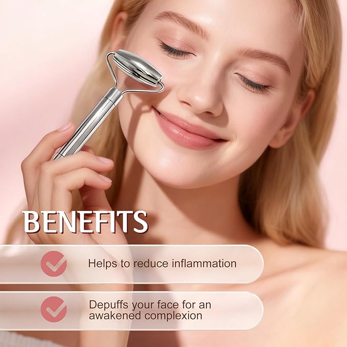 Gua Sha & Face Roller, Stainless Steel Gua Sha Facial Tools,Lymphatic Drainage Massager for Face, Eyes,Chin & Jawline Sculpting,Body Gua Sha Tools with Pouch (Light Silver)