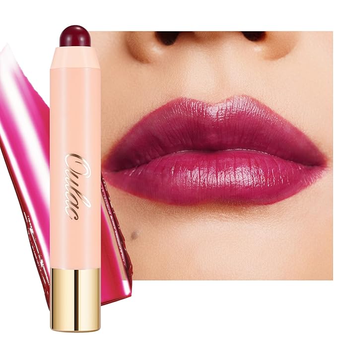 Oulac Magenta Lipstick - Moisturizing Lipstick Tinted Lip Balm for Dry Lips, Hydrating Creamy Lip Crayon & Blush - Lip Color and Cheeks Makeup | 2.48g, JUICY! (04)