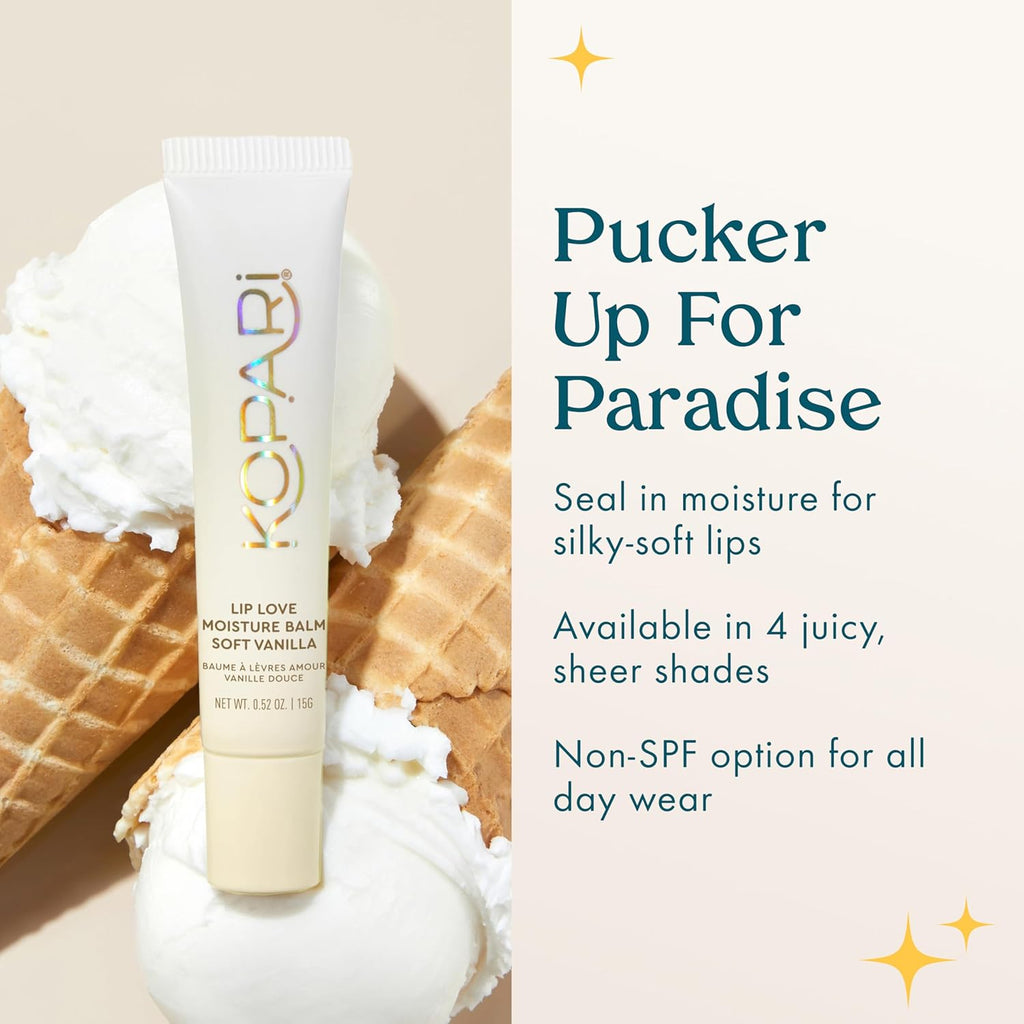 Kopari Lip Love Moisture Balm in Soft Vanilla Shimmer - Ceramide Hydrating Lip Balm with Coconut Oil, Shea & Mango Butters, Clean Vegan, 0.35 oz