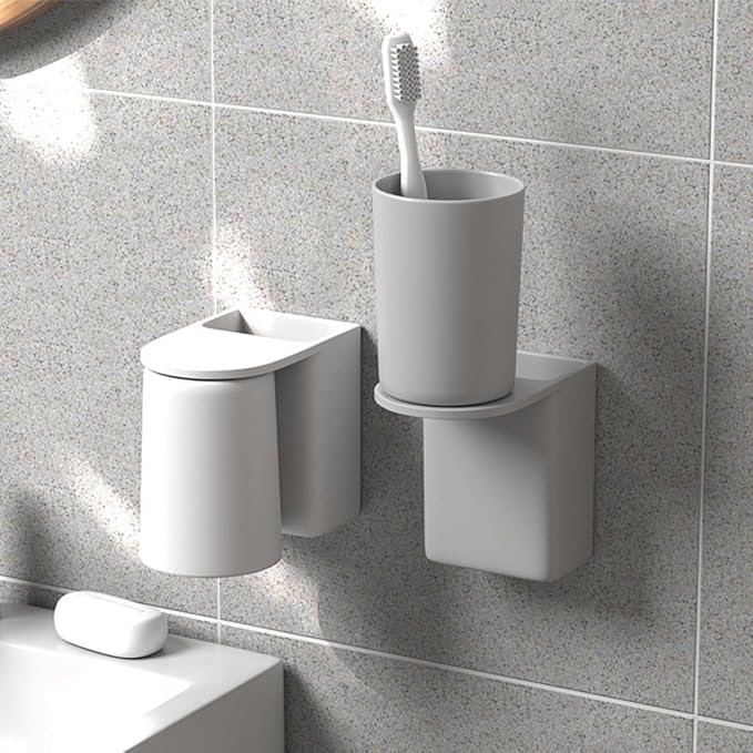 ABOOFAN Magnetic Wall Mounted Toothbrush Holder Cup with Adhesive Back Space-Saving Bathroom Organizer for Electric Toothbrush and Toothpaste Storage Dust-Resistant Abs Cup with Ventilated