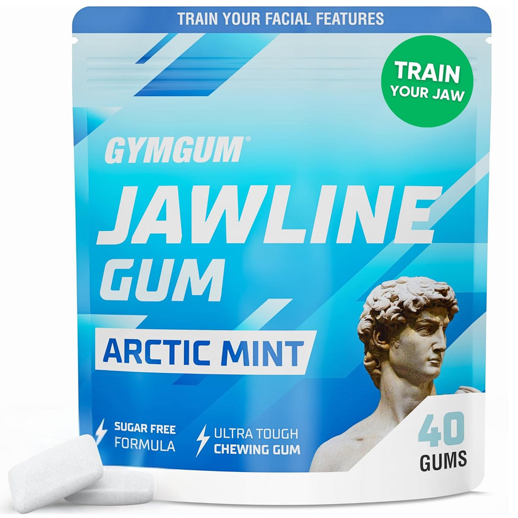 Gymgum Jawline Gum | Hard Chewing Gum For Jaw Strength | Train Your Facial Features - Mewing Jaw Gum | Ultimate Jawline Exerciser | 0 Calories & Sugar Free Hard Gum (Arctic Mint, 40 Count)