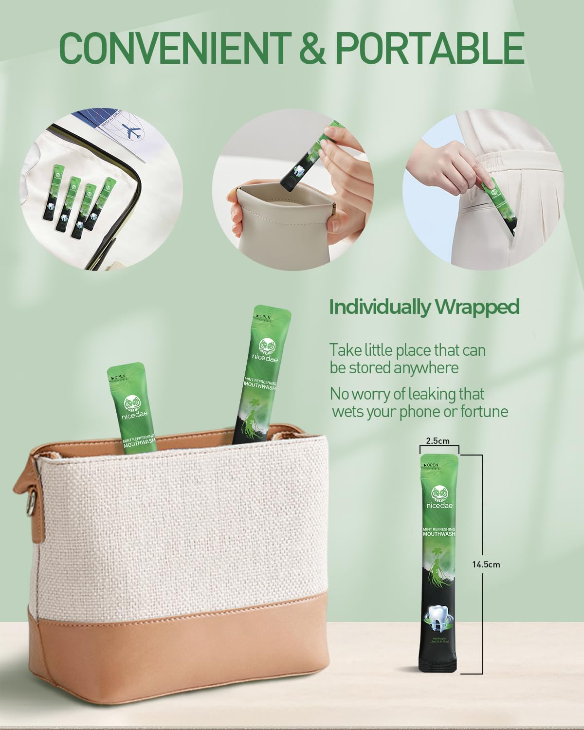 Travel Size Mouthwash Portable Packets Alcohol-Free & Fluoride-Free Fresh Mint Mouth Wash 30 Individual Wrapped Cruise Essentials