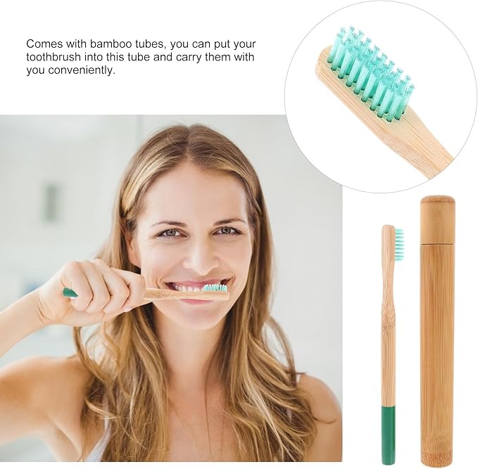Disposable Biodegradable Toothbrush with Tube Case Ergonomic Wide Head Design Compact Travel Lightweight and Eco-Friendly Oral Care Kit Random Colors Random Color