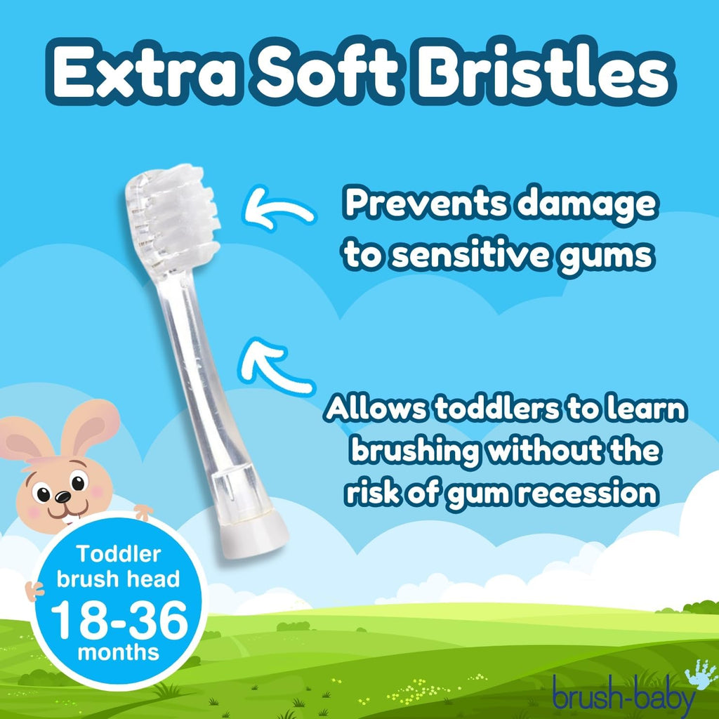 Brush-Baby - Replacement Heads for BabySonic Electric Toothbrush, 18-36 Months - Soft, Gentle Brush Heads for Baby Teeth & Gums - Toddler Toothbrush Head, BPA-Free, Toddler Oral Care - 4 Pack