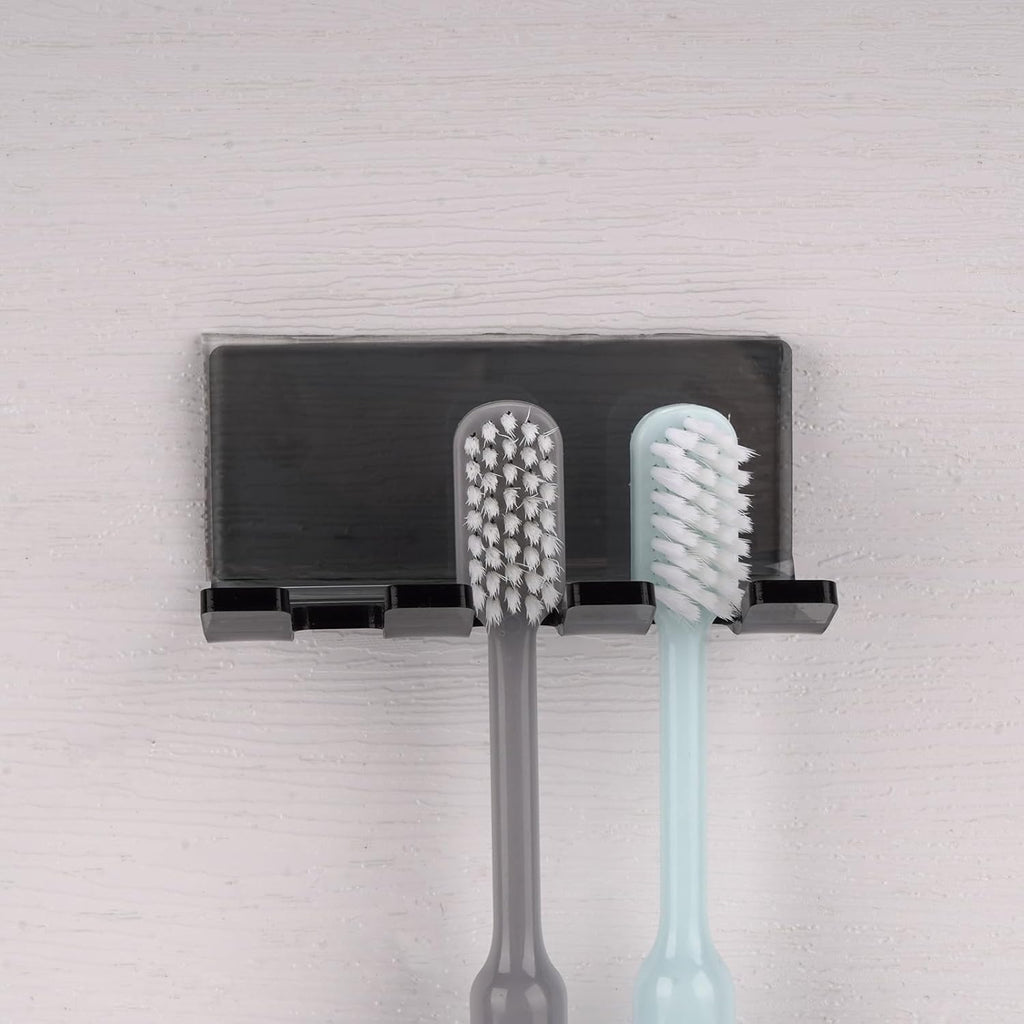 Self Adhesive Toothbrush Holders Wall Mounted, 3 Slots Electric Toothbrush Organizer for Shower, Multipurpose Rack Hanger for Power Plug, Razor, Key(Gray Clear)