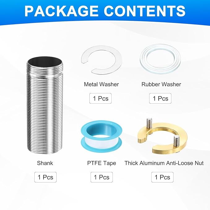 uxcell Faucet Mount Extension Shank 3.2"x 1.25" Stainless Steel Pipe Faucet Extension Nipple Locknut Kit with Stainless Steel Thick Anti-Loose Nut and Gasket Fittings for Basin