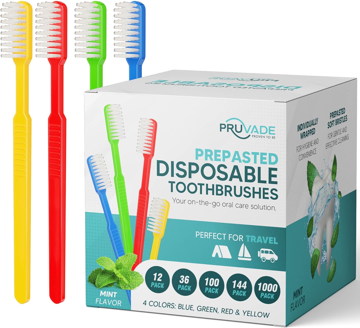 12 Pack Disposable Toothbrushes with Toothpaste, Built in - Prepasted Toothbrushes Individually Wrapped |Single Use Waterless Tooth Brush with Soft Bristles for Airbnb, Hotel, Camping, Travel