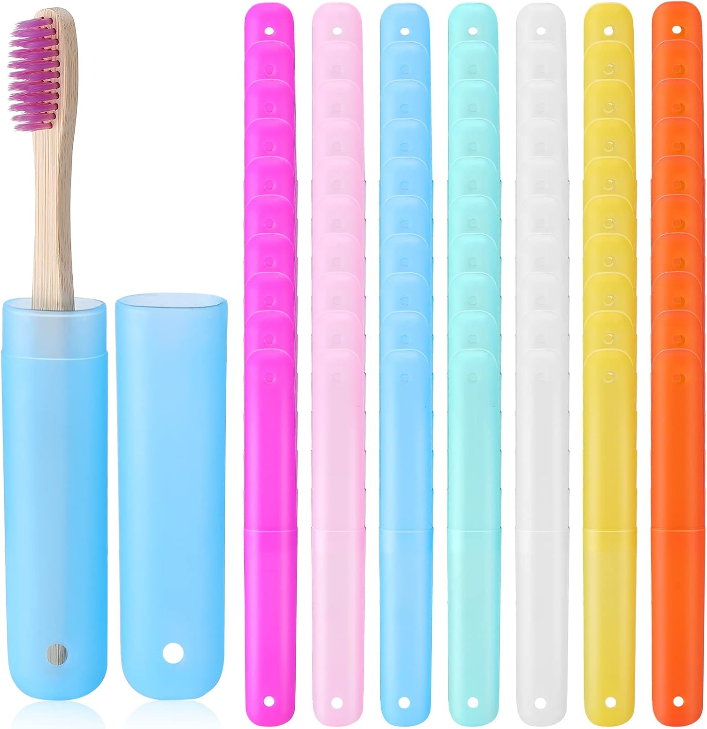 Sieral 90 Pack Travel Toothbrush Case Holder Bulk Breathable Portable Toothbrush Storage 7 Assorted Color Plastic Toothbrush Container for Home Outdoor Traveling Trip Camping, 8 x 1.2 Inch