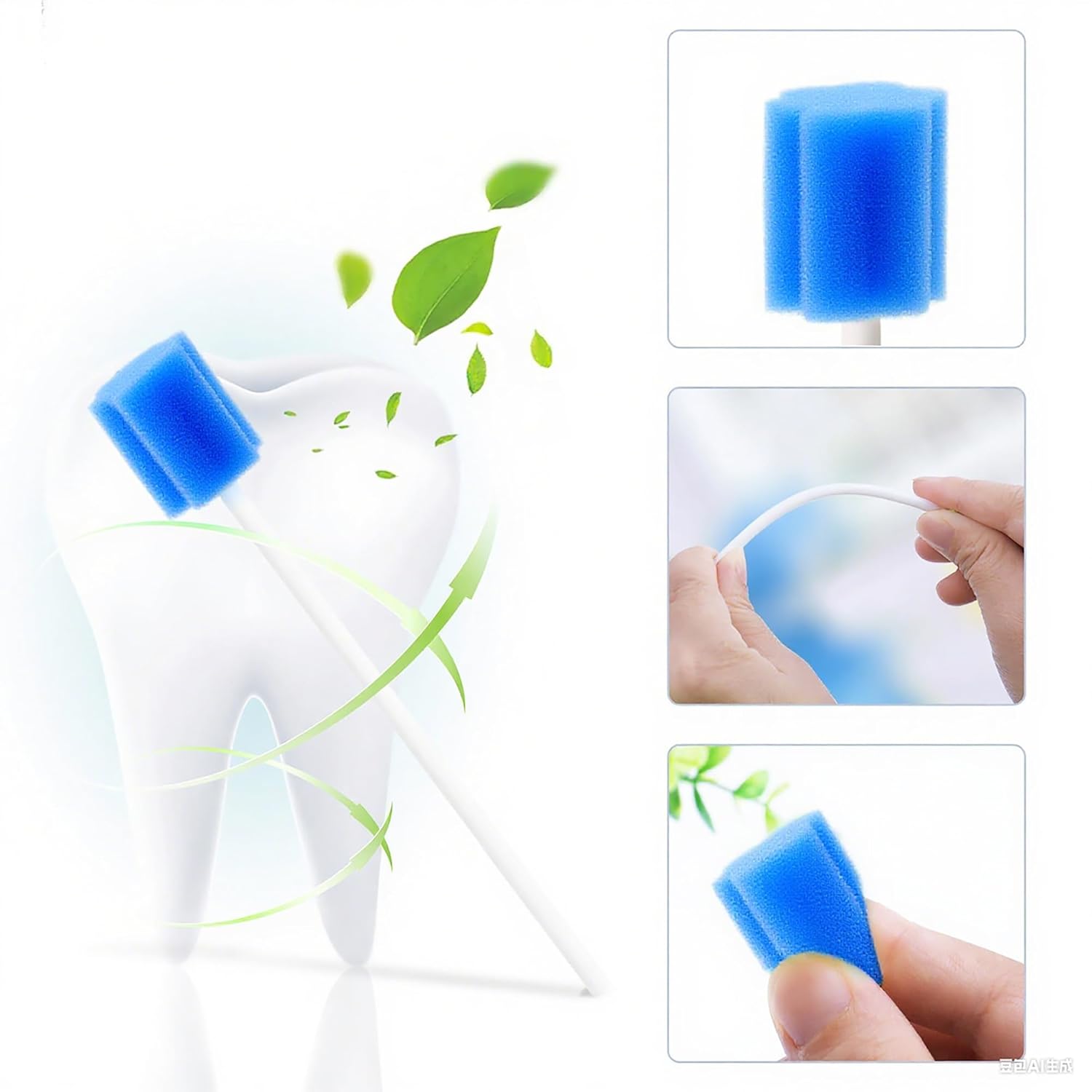 100Pcs Disposable Mouth Sponge Swabs Elderly Kids Adults Tooth Mouth Cleaning Individually Wrapped (Blue)