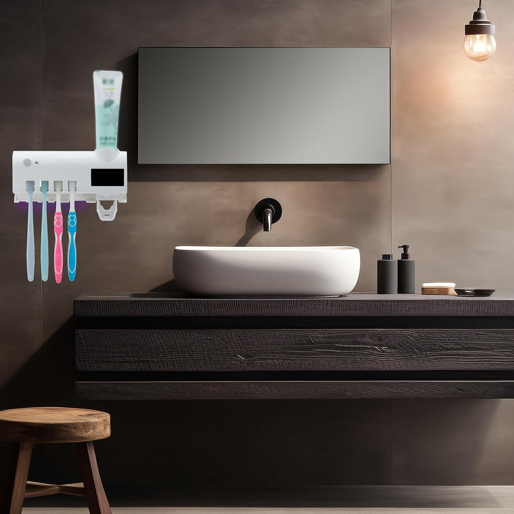 UV Toothbrush Cleaner Wall-Mounted Toothbrush Holder with UV Light and Rechargeable Battery, Helps Reduce Bacteria and Maintain Toothbrush Cleanliness, Smart Timer Function