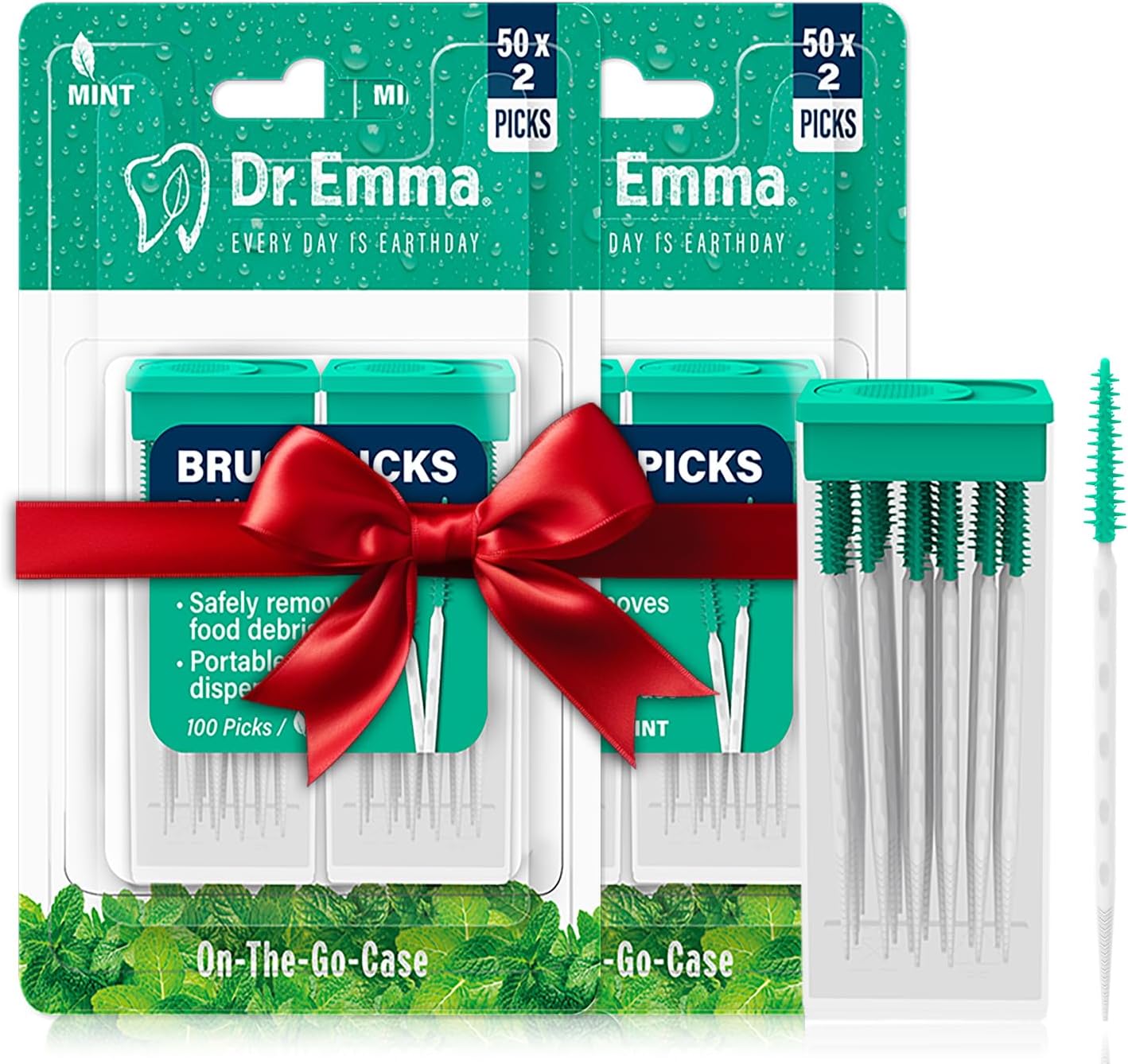 Dr. Emma Brush Picks Rubberized Mint Brush Picks, 2 Packs, 100 Picks/Pack