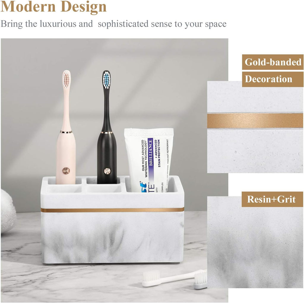 Shinowa Resin Toothbrush Holder, 5 Slots Hygienic Electric Toothbrush Holder Storage Stand Organizer for Toothbrush, Toothpaste, Razor, Gravel White