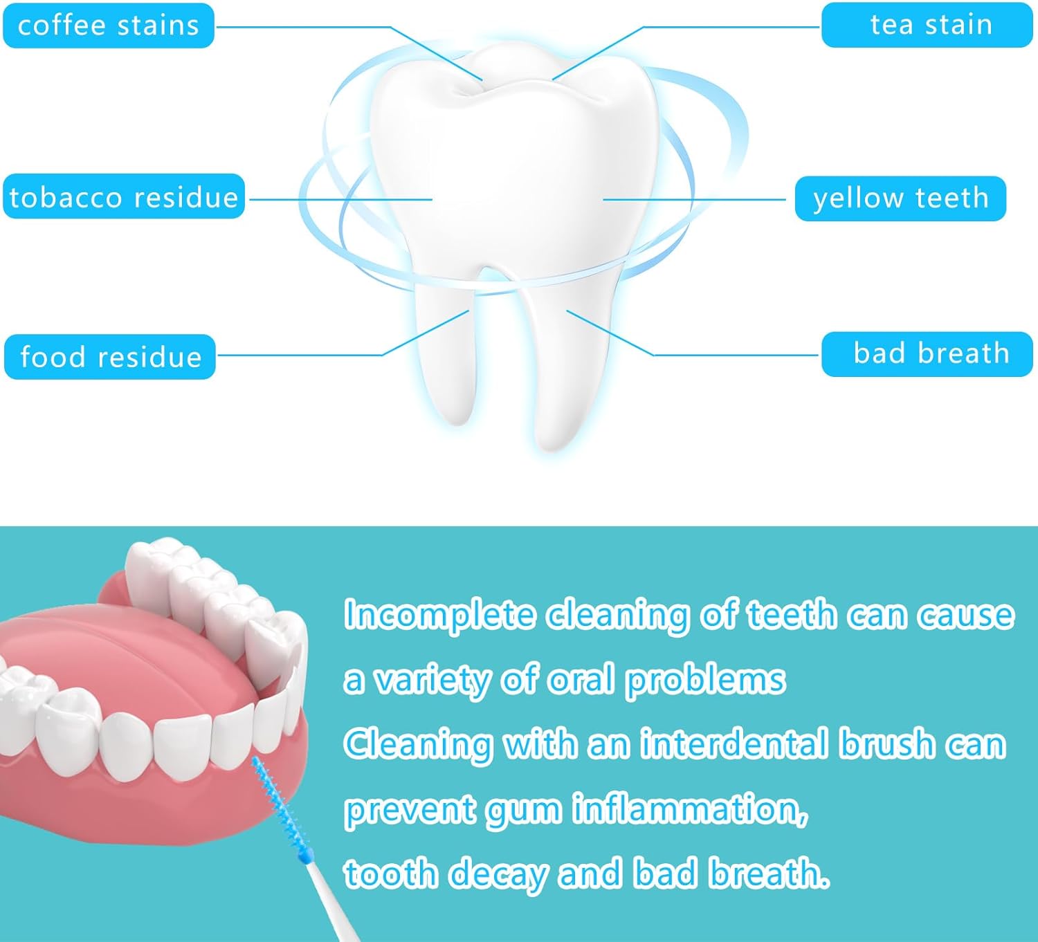 250 Pieces Interdental Brushes, Silicone Dental Floss Picks with Case Dental Brushes Dental Picks Tooth Floss Picks for Teeth Cleaning(Blue, Purple)