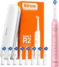Bitvae R2 Rotating Electric Toothbrush for Adults with 8 Brush Heads, 5 Modes Rechargeable Power Toothbrush with Pressure Sensor, Pink