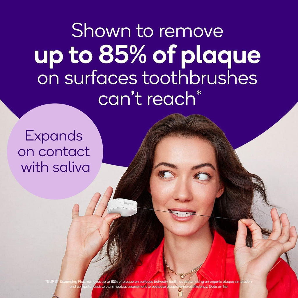 BURST Expanding Dental Floss Refills (32 Yards/3 Pack) | Juniper Berry Aroma Bobbins | Woven Tooth Floss | Stain-Absorbing | Vegan | Paraben, BPA & Cruelty-Free | Smart Expanding Floss Refills