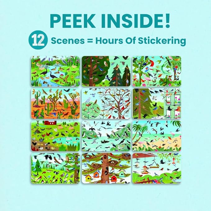 Cupkin Bird Sticker Book Activity for Kids, Toddler Airplane Travel Essentials, 500+ Parrot Stickers + 12 Scenes + 12 Coloring Book Pages, Bird Lover Kids Gift, Kid Crafts for Ages 2-8