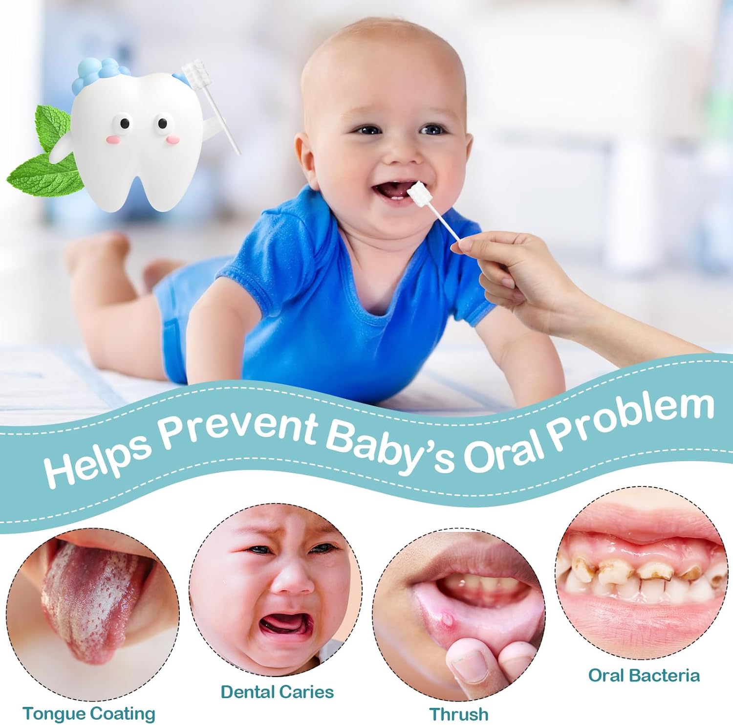 200 Pieces Baby Tongue Cleaner Disposable Infant Oral Cleaner with 4 Pieces Finger Toothbrush Soft Gauze Baby Mouth Newborn for Tooth Mouth Gum Dental Care(Blue)