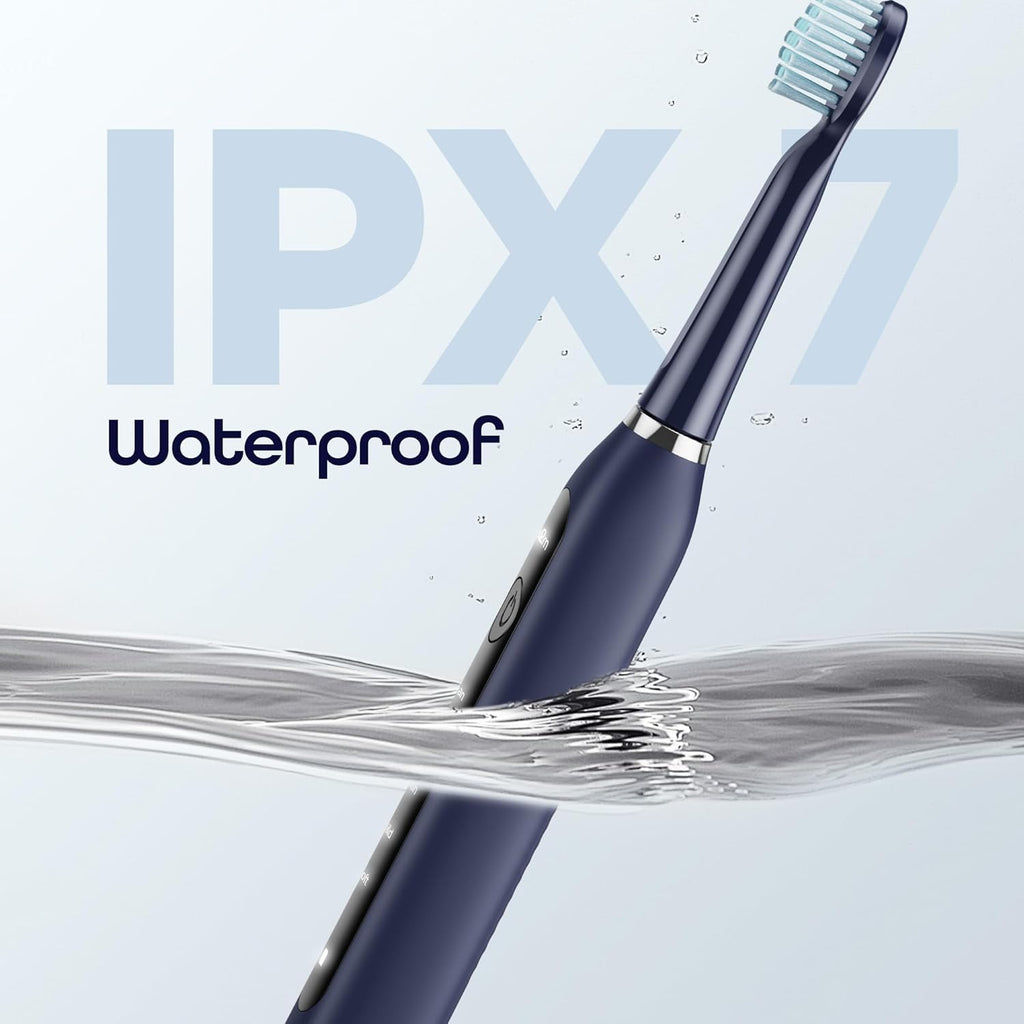 7AM2M Sonic Electric Toothbrush for Adults High Power Rechargeable Toothbrushes with 6 Brush Heads,5 Adjustable Modes, Built-in 2-Minute Smart Timer,3 Hours F Blue