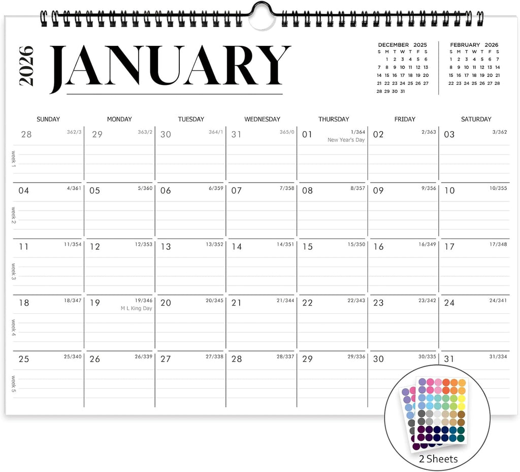 2026 Calendar, Wall Calendar 2026-2027, 18 Month Calendar January 2026 - June 2027, 14.8" X 11.5", Calendar with Twin-Wire Binding, Hanging Hook and Julian Dates (White)