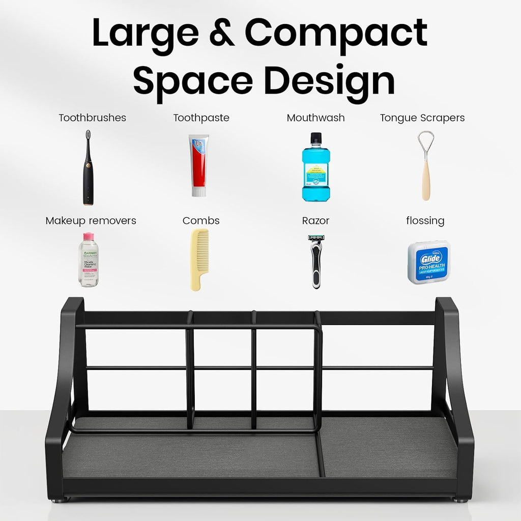 BOTEMY Toothbrush Holder with Instant Drying Stone - Bathroom Counter Organizer, Kids Electric Toothbrush Toothpaste Holders, Bathroom Sink Organizers and Storage,Black