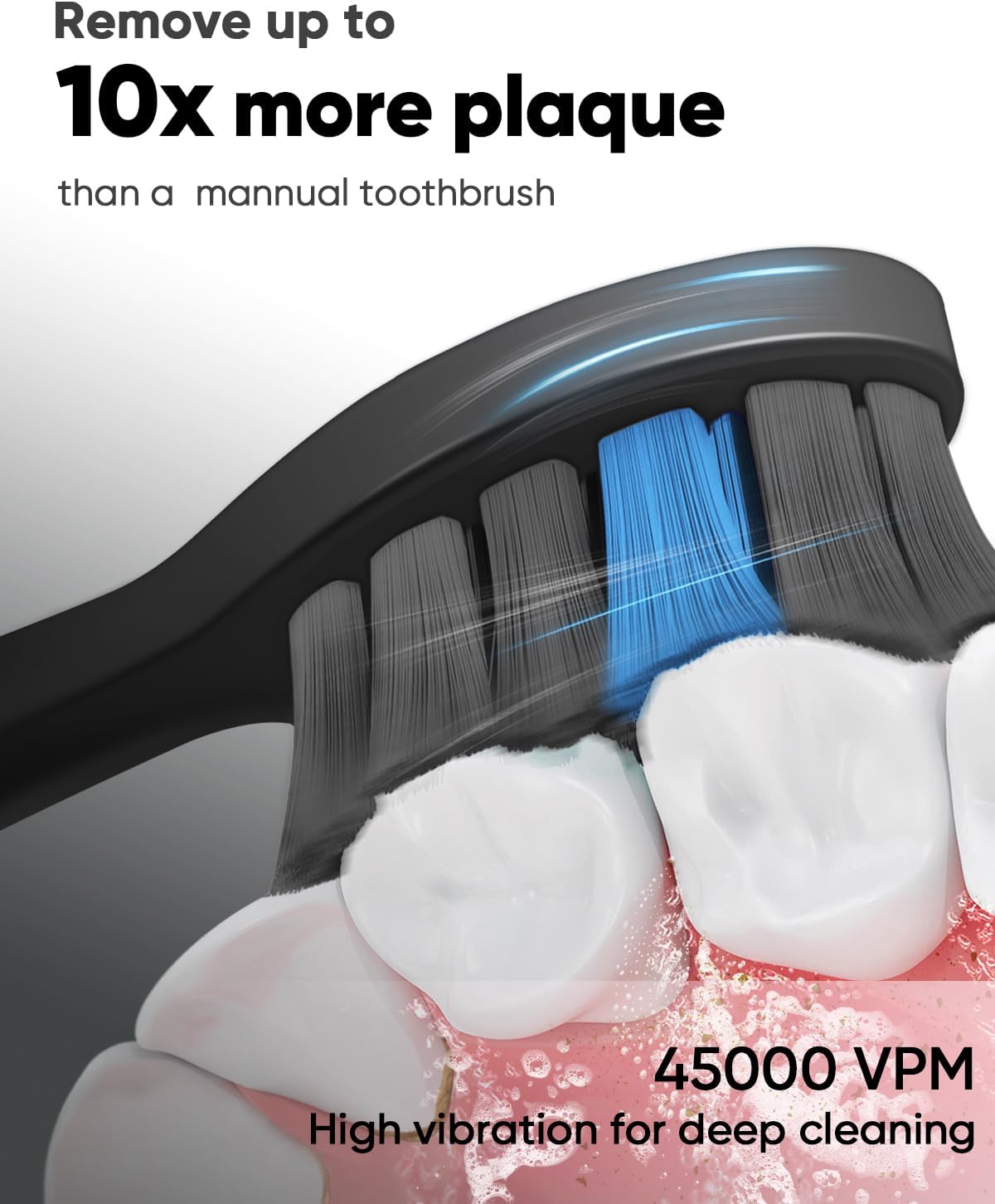 MySmile DY156 Electric Toothbrush for Adults, Rechargeable Sonic Battery Toothbrush Portable with 3 Brush Heads, 2 Mins 5 Modes Smart Timer, 45000VPM, One Charge for 60 Days – Black