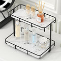 Bathroom Organizer Countertop Perfume Organizer Makeup Organizer Cosmetics Storage Display Rack Vanity Tray Dresser Stainless Steel Gold Shelf White Marble Ceramic Tray