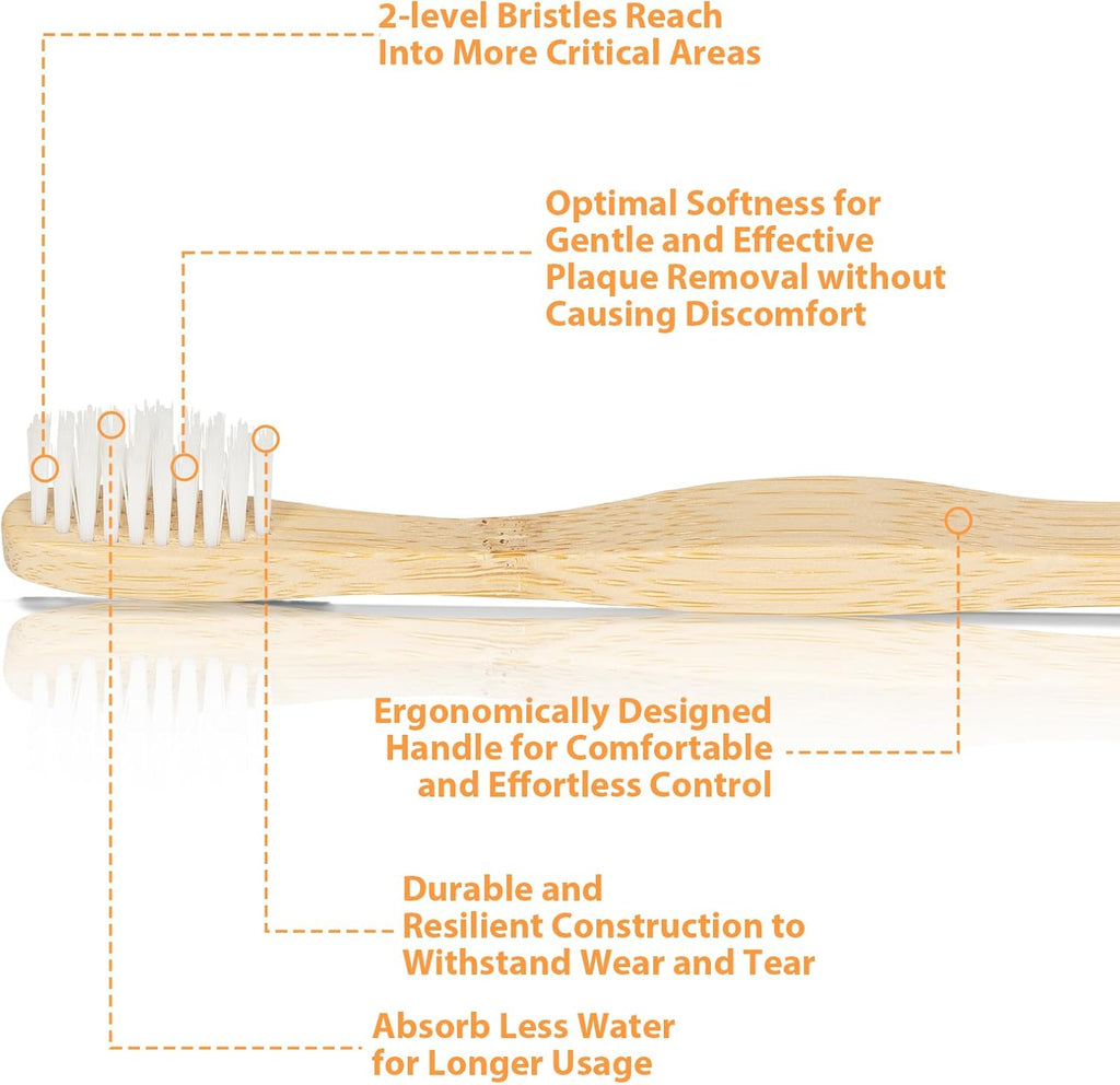 Bamboo Toothbrushes, Soft, Flossing Bristles, Pack of 4