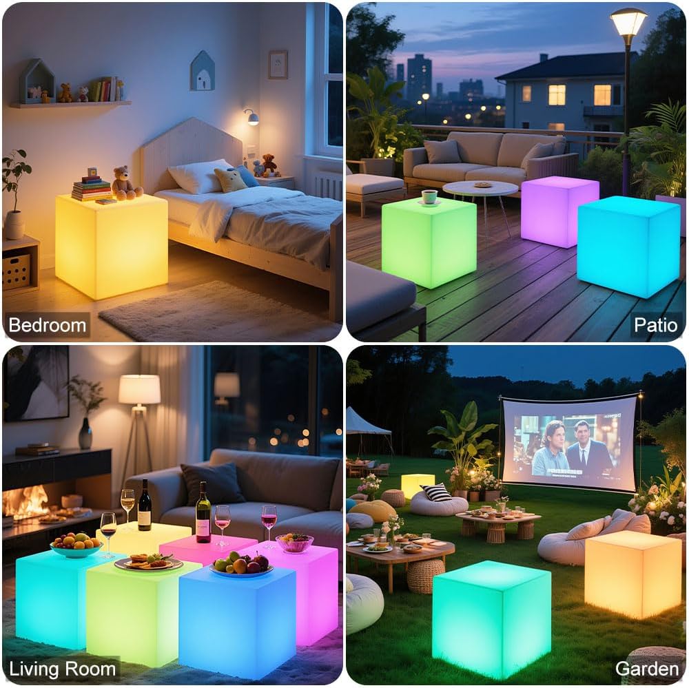 20-in LED Cube Chair, Dimmable RGB Color Changing Light Cubes w/Remote, Versatile Large LED Cube Seat, Rechargeable Light Table Waterproof Outdoor Floor Lamp, Ideal Home Garden Patio Pool Party Decor