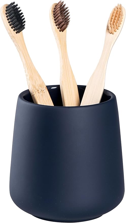 Matte Toothbrush Holder for Bathroom,Tooth Brush Holder,Modern Ceramic Toothbrush Cup as Toothpaste Holder,Bathroom Cup,Makeup Brush Cup (Dark Blue)