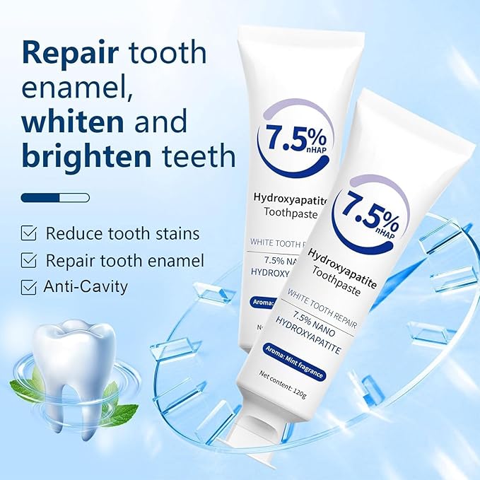 2 Pack Fluoride Free Nano Hydroxyapatite Toothpastes for Teeth Whitening, Remineralizing, Deep Cleansing, Enamel-Safe, Anti-Plaque, Teeth Restoration, 4.23oz
