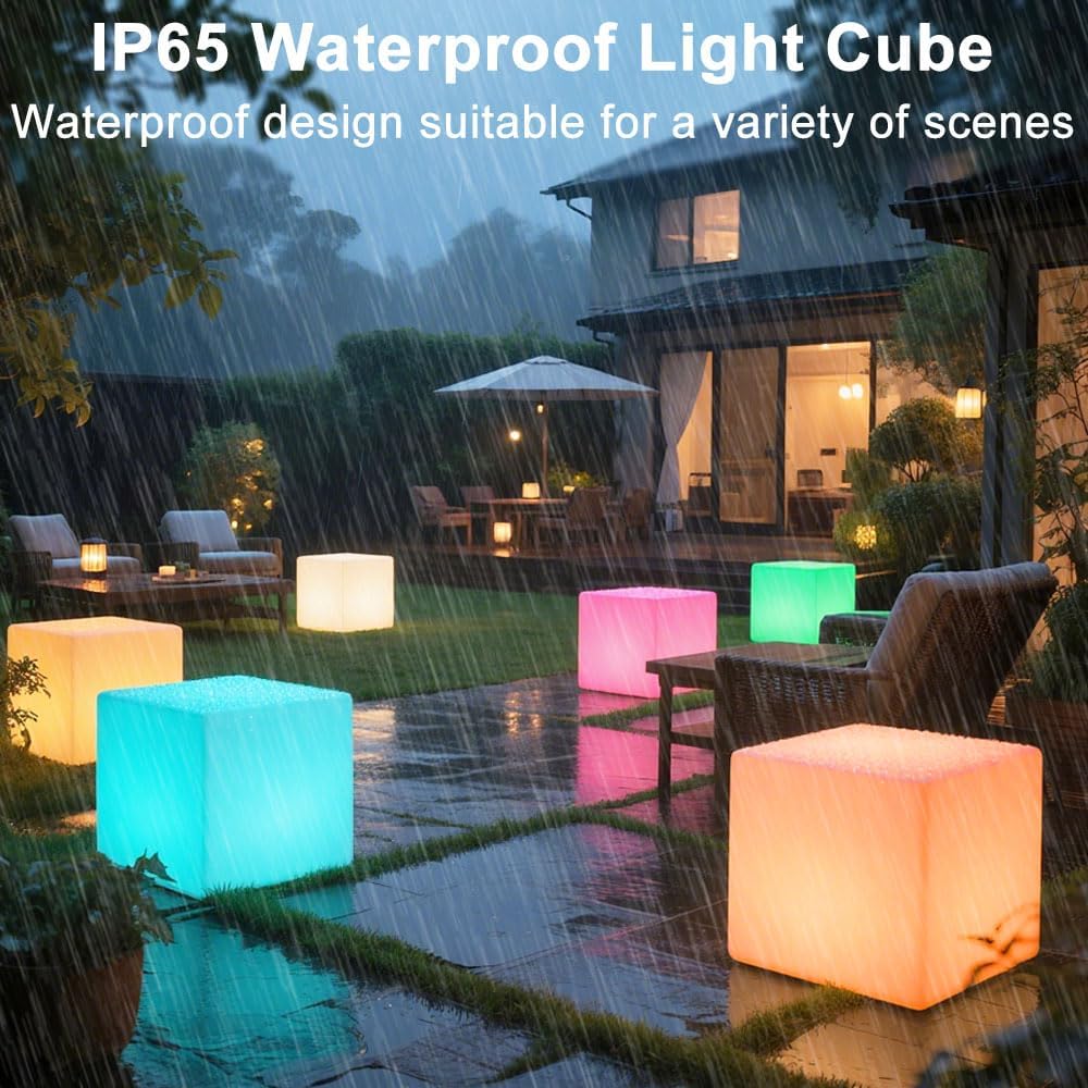 16'' Cordless LED Cube Chair Light, LED Cube Seat for Adult Kid, RGB Color Changing Waterproof Glowing Chair w/Remote, Rechargeable Night Light Mood Lamp Decorative Lights for Home Patio Garden Party