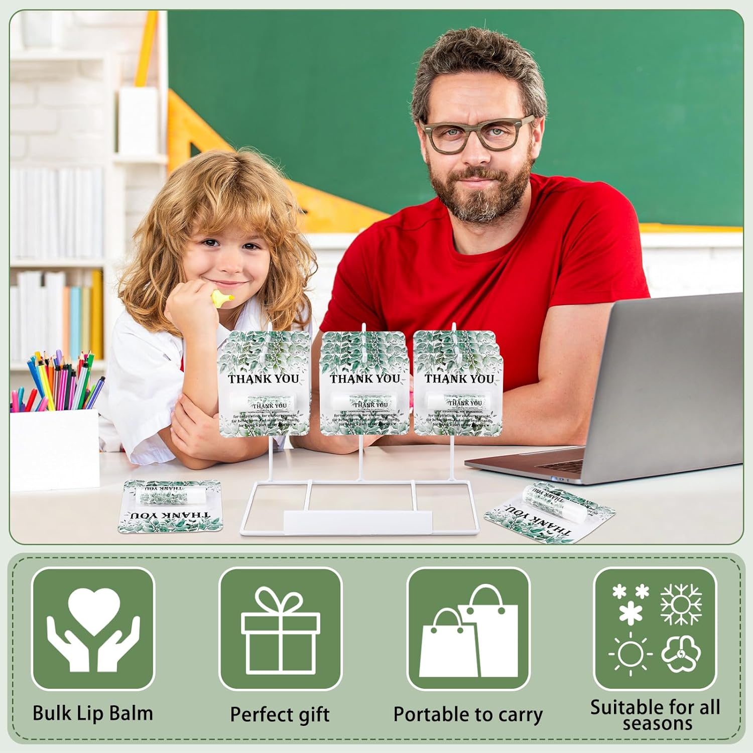 30 Pack Christmas Employee Appreciation Gift Lip Balms Bulk Staff Teacher Team Volunteer Thank You Gift Thanksgiving Christmas Appreciation Party Favor for Women Men(Leaf,Green White)