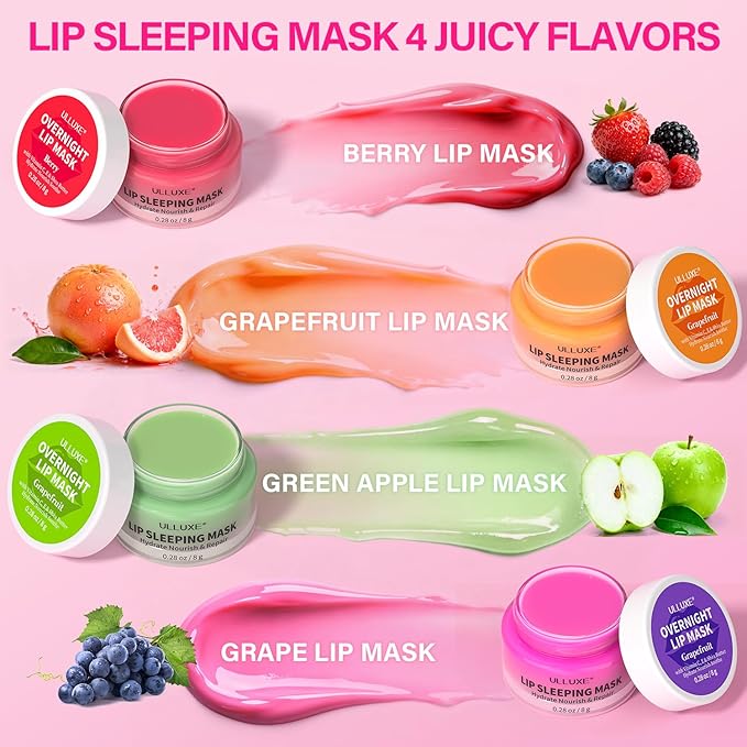 Lip Mask Set, Overnight Lip Sleeping Mask with Shea Butter & Vitamin C for Nourishing Hydration, Moisturizing Lip Balm Treatment for Dry, Flaky Lips, Lip Care Holiday Gift for Women & Teen Girls