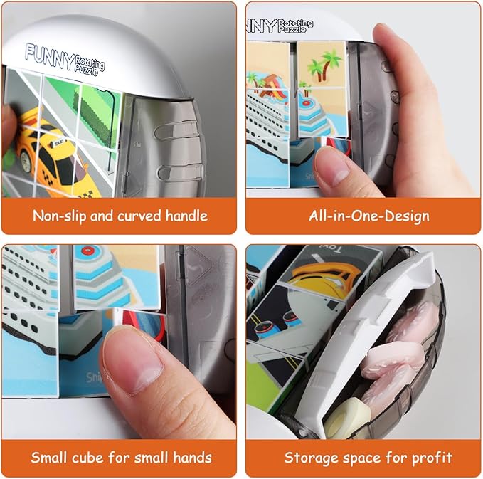 Rotating Puzzle for Kids 3 4 5 6 7 8 Year Old, 4 Puzzles in 1, Toddlers Travel, Car, Airplane, Road Trip Activities, Fine Motor Skills, Fidget, Gift for Boys & Girls Ages 3+ (Transportation)