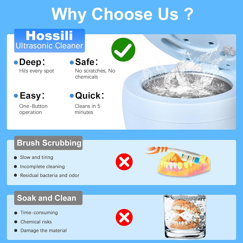 Ultrasonic Retainer Cleaner, Retainer Cleaner Machine Denture Cleaning Pod for Mouth Guards|Aligners|Braces|Toothbrush Heads|Jewelry, 45kHz with Digital Timer