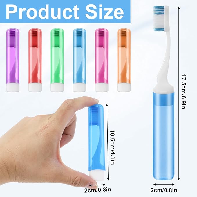 6Pcs Travel Toothbrush Kit, Mini Portable Toothbrush Set with Covers, Small Soft Folding Tooth Brush Individually Wrapped for Camping and Home, Red, Blue, Pink, Purple, Orange, Green