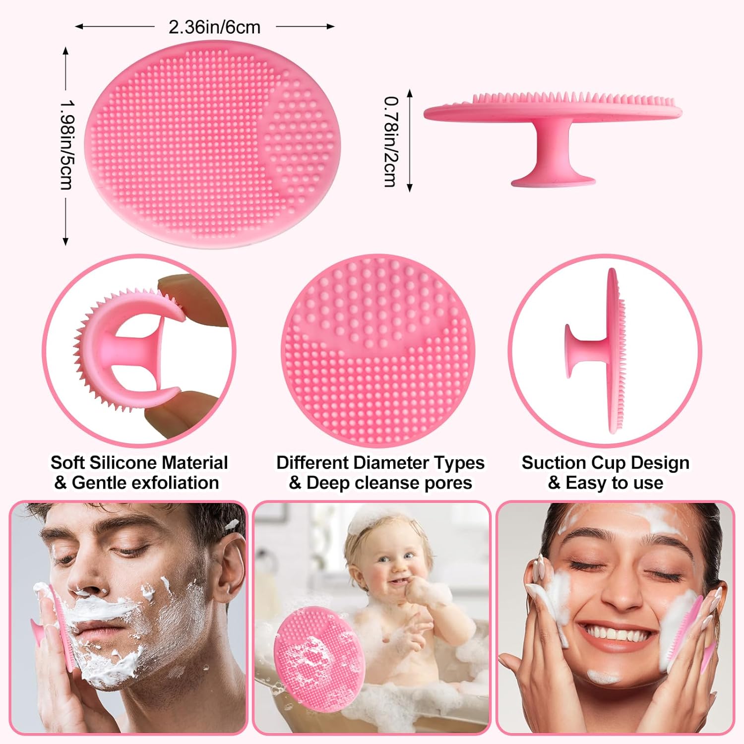 2pcs Silicone Face Scrubber Round Pads Face Mask Brush Exfoliating Lip Cleansing Facial Cleansing/Wash Brush Exfoliator Blackhead Skin Care Tool Makeup Removes Dead & Dry Skin for Women Men