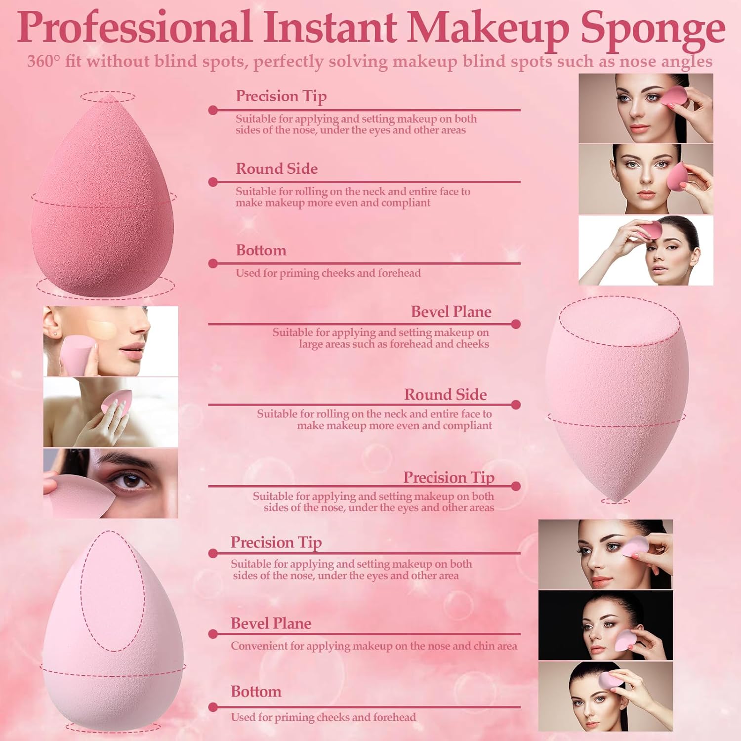 14 Pcs Makeup Sponge Set,Beauty Sponges Blender with 4 Pcs Powder Puff and 4 Pcs Mini Make up Sponges Valentine's Day,Mother's Day for Women Liquid,Foundation,Powder,Concealer,Cream(Pink)