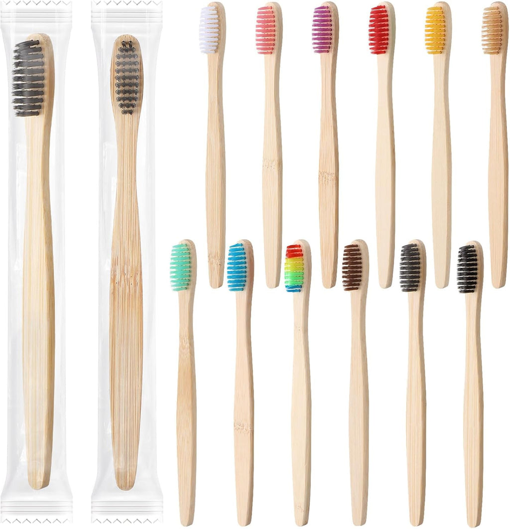 Sieral 12 Pcs Bamboo Toothbrushes Bulk, Soft Bristle Toothbrush for Adults, Natural Wooden Toothbrushes, Vegan Organic Bamboo Travel Tooth Brush, Individually Wrapped, 7 Inch 12 Color