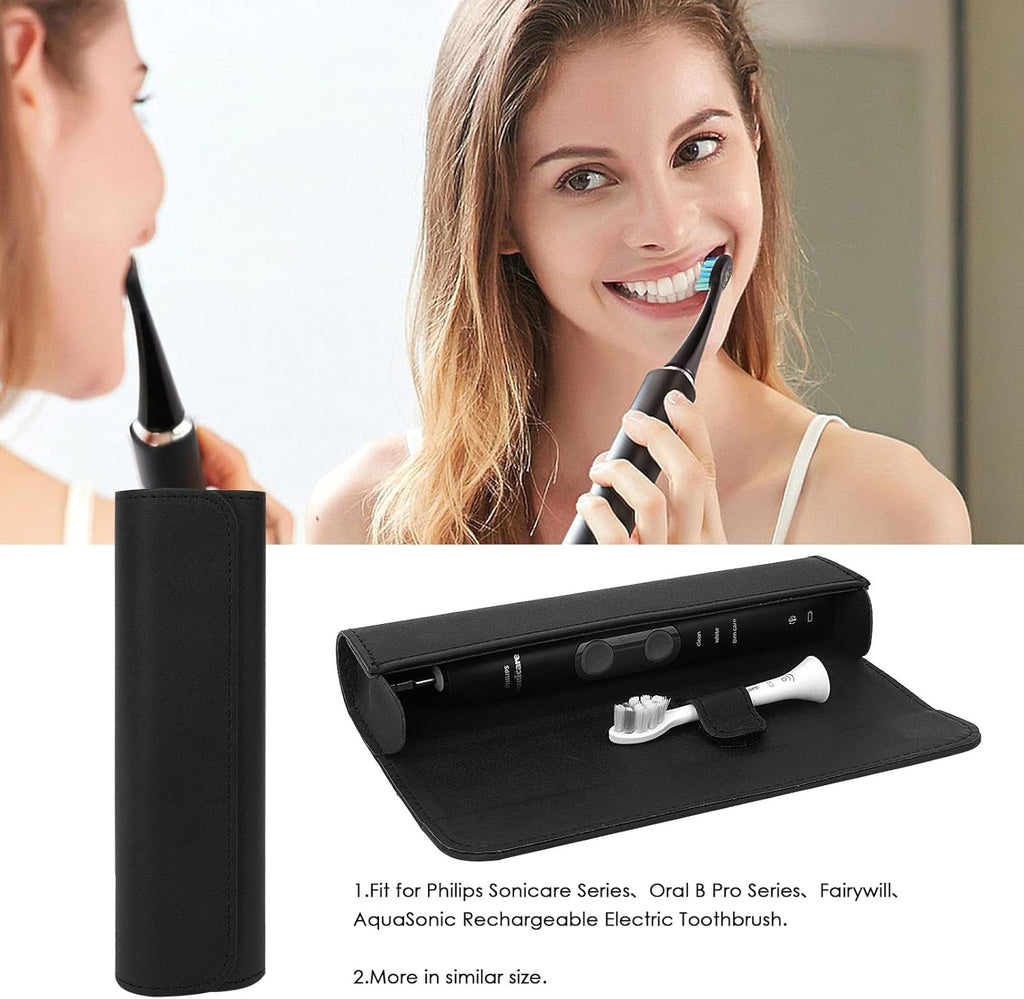 Travel Electric Toothbrush Case, Portable Containers Toothbrush Holder Storage Box, PU Toothbrush Travel Case Compatible with Oral-b Pro 1500 8000, Philips 4100, 5100 6100, 9900 (Black leather 2Pack)