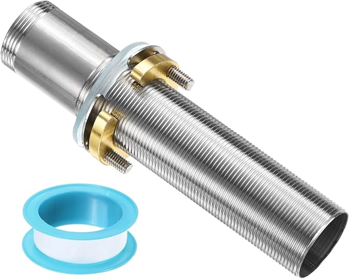 uxcell Faucet Mount Extension Shank 6"x 1.25" Stainless Steel Pipe Faucet Extension Nipple Locknut Kit with Stainless Steel Thick Anti-Loose Nut and Gasket Fittings for Basin