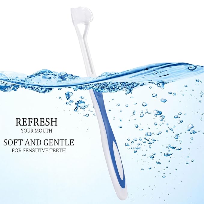 4 Pieces Toothbrush 3 Sided 7.1 Inch Autism Sensory Toothbrush 360 Degree Cleaning Travel Brush Complete Teeth Gum Care Angle Clean Tooth(Blue)