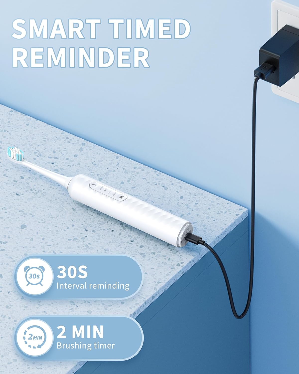 Electric Toothbrush with Water Flosser – 2-in-1 Teeth Cleaning Kit, Electric Toothbrush and flosser Combo，Toothbrush with 3 Cleaning Modes, Portable Water flosser Design for Home & Travel (White)