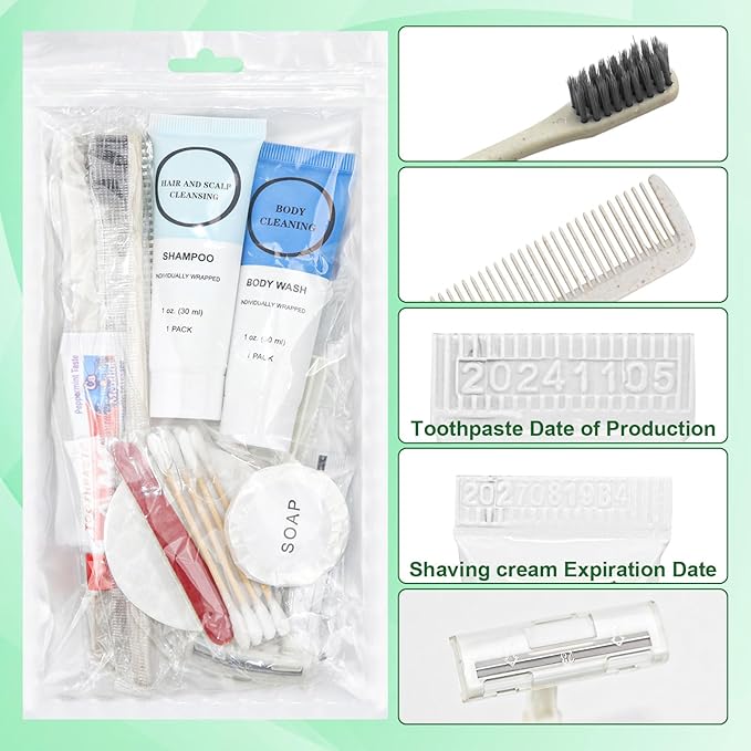 Toiletry Kits Homeless Personal Hygiene Care Package Kits Supplies In Bulk, Disposable Travel Size Essential Women Men Toiletries Set for Hotel, Charity, Camping, Travel (5 Pack)