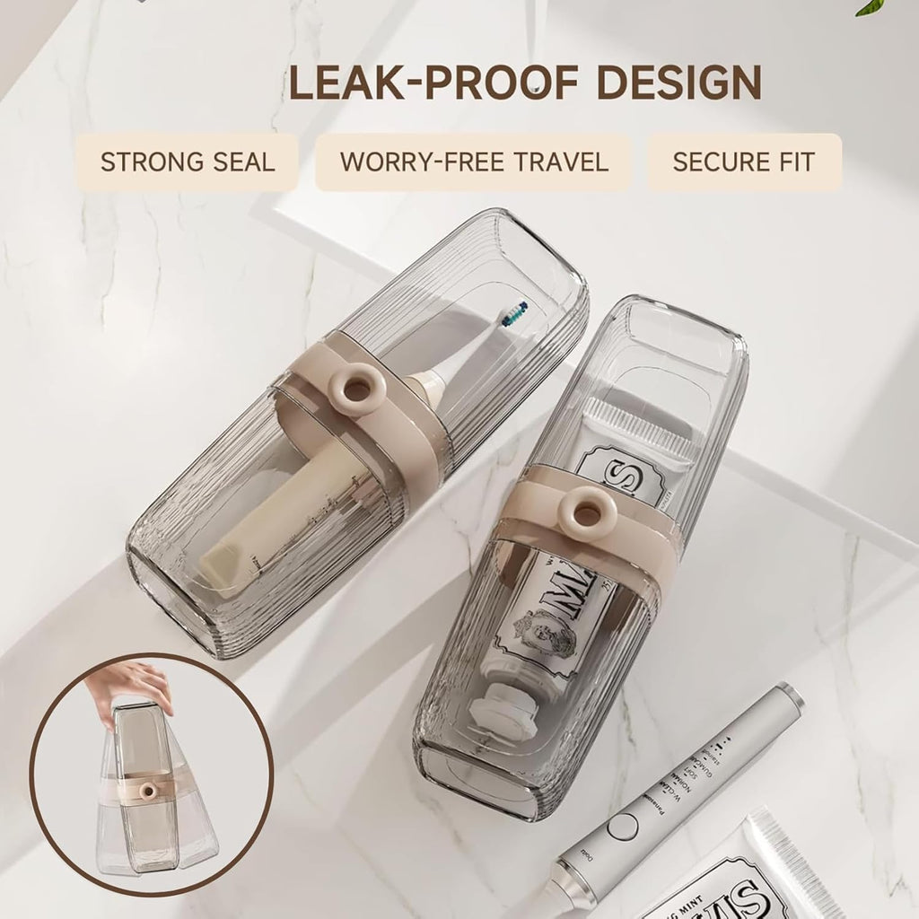 Toothbrush Travel Case, 2 in 1 Toothbrush Holder and Rinse Cup, Large Capacity Toothbrush Cup with Cover, Portable Travel Toothbrush Holder for Traveling, Camping, Trip - 1Pcs - Beige&Clear