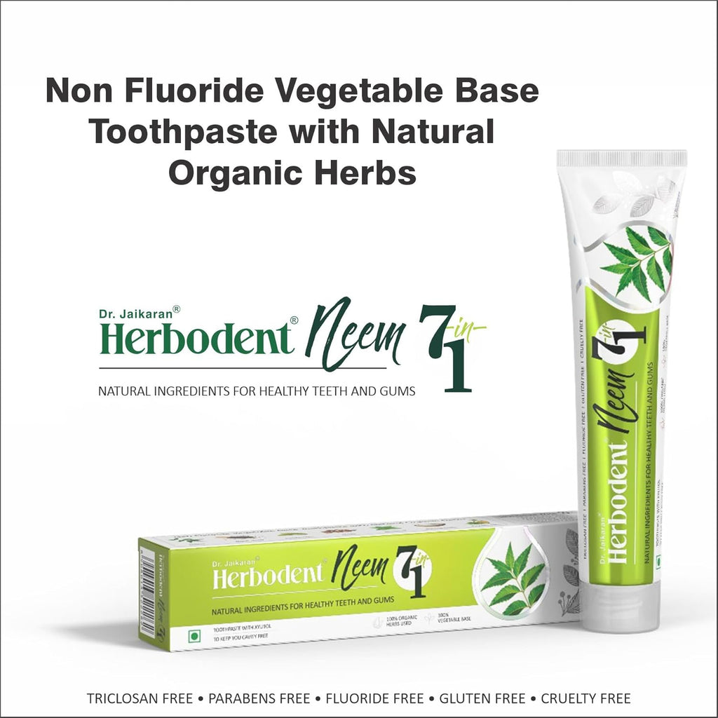 Herbodent® NEEM 7 in 1 Toothpaste-6.53Oz Pack of 6 | Organic Herbs-Neem, Black Seed & Xylitol for Anti Cavity, Cardamom & Mint for Freshness, Baking Soda for Great Cleaning-No Fluoride & No Paraben
