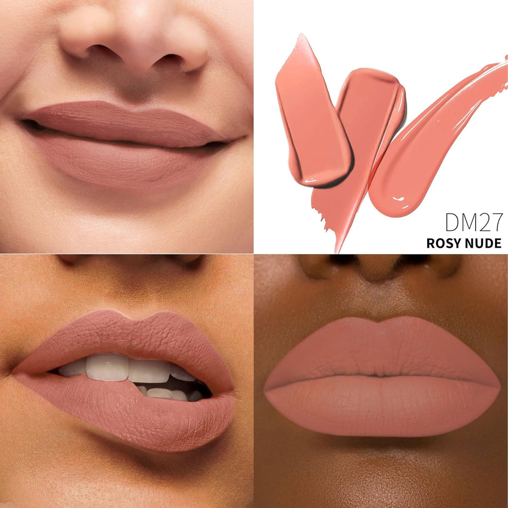 Nude Lipstick Matte for Women Superstay Long Lasting Brown Lipstick Smudgeproof Liquid Lipsticks Cruelty Free Lip Makeup (DM27 Rosy Nude)