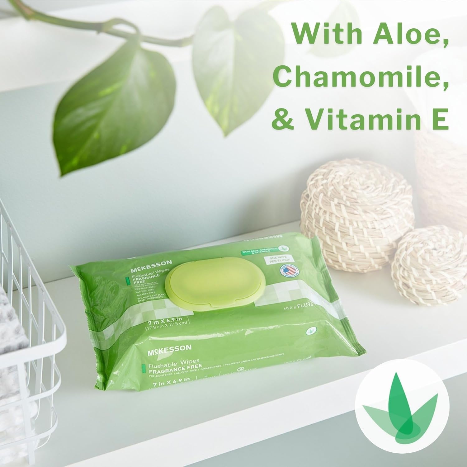 McKesson Flushable* Adult Wet Wipes – 96 Wipes (1 Pack of 96) – Aloe & Vitamin E, Plant-Based Cleansing Wipes, Unscented